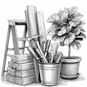 Image of neat stack of wood and tools